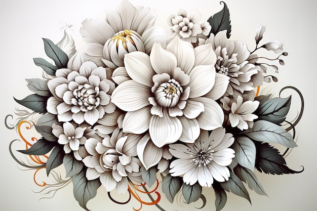 Diseño floral Vector Línea arte Ilustración papel tapiz rococó patrón de fondo art nouveau