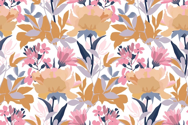 Diseño floral vectorial sin costuras en colores pastel con delicadas flores rosas y de color arena