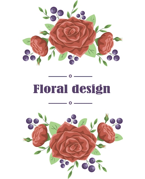 Vector diseño floral vertical con rosas.