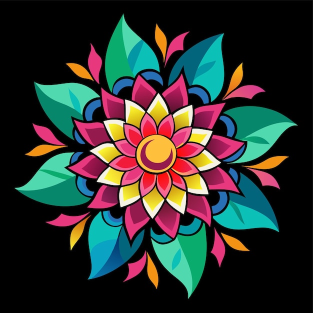 un diseño de flores coloridas está en un fondo negro