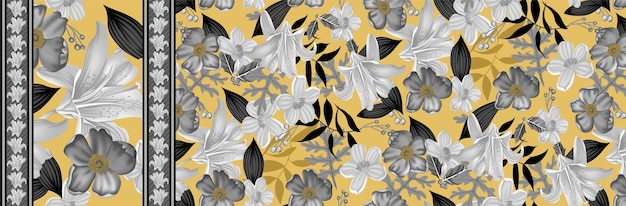 Diseño de flores coloridas y patrones de hojas Arte vectorial dibujado a mano