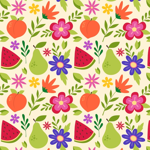 Diseño de flores y frutas dibujadas a mano