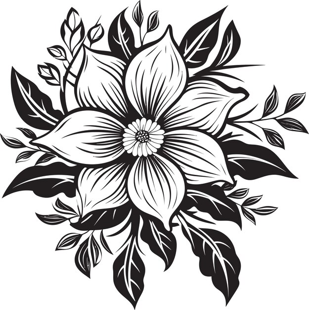 Vector diseño de flores graciosas emblema negro silueta de flores chic símbolo vectorial