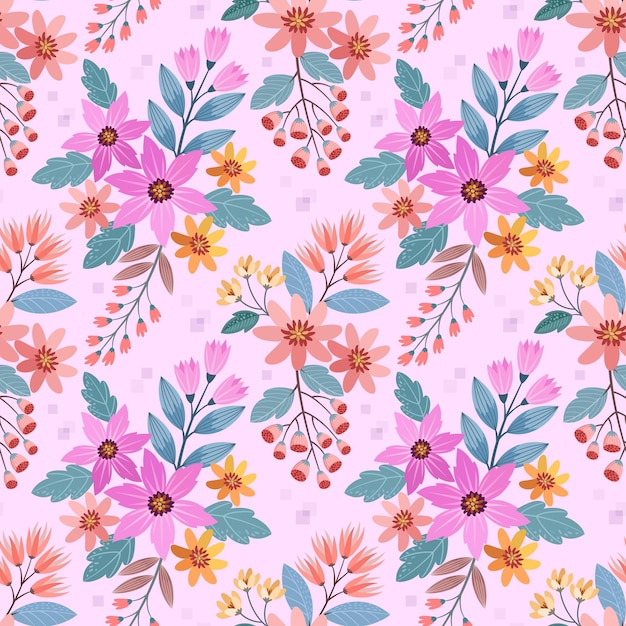 Diseño de flores hermosas en un patrón sin costuras de color rosa dulce para papel tapiz textil de tela Fondo de papel de regalo