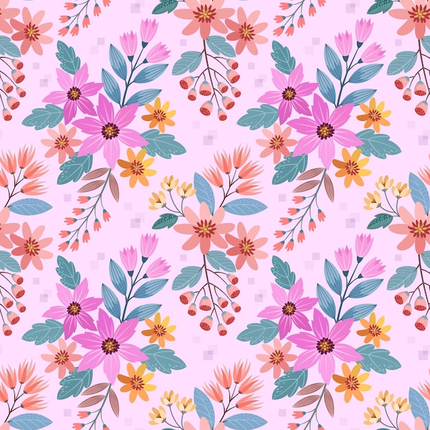 Diseño de flores hermosas en un patrón sin costuras de color rosa dulce para papel tapiz textil de tela Fondo de papel de regalo