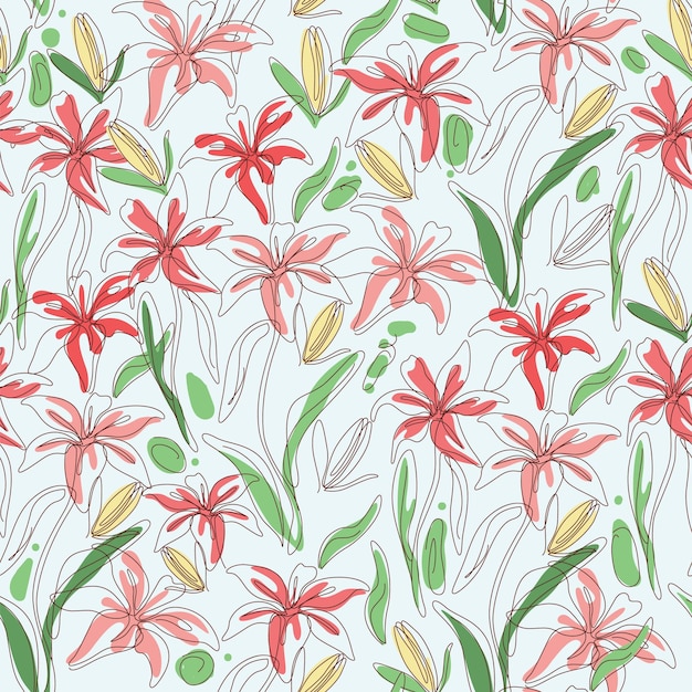 Diseño de flores de una línea de arte sin costuras
