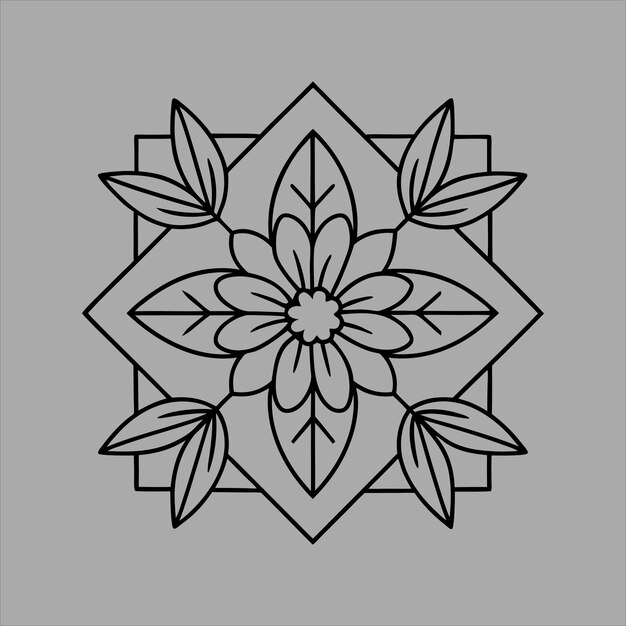 Diseño de flores de mandalas en ilustración de arte vectorial en blanco y negro