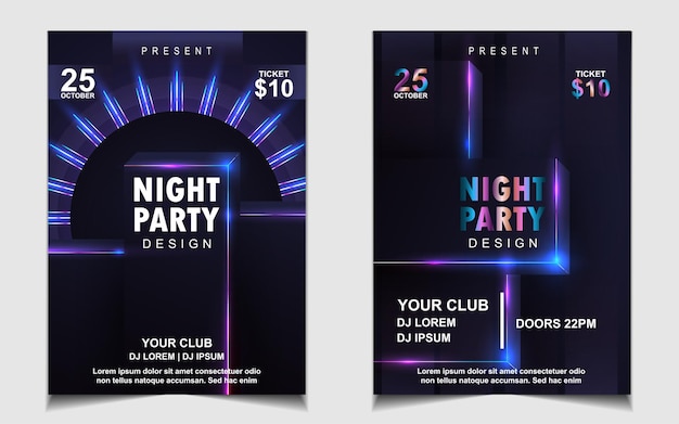 Diseño de flyer o cartel de fiesta de baile nocturno colorido