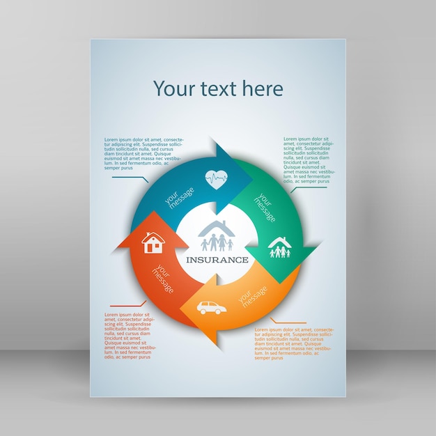 Diseño de folleto a4 en formato de infografía de estilo de seguro