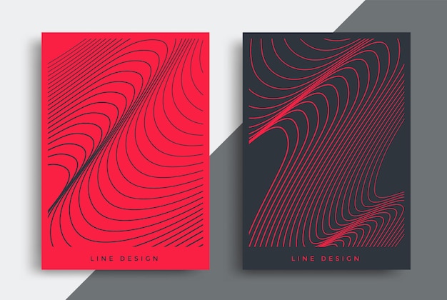 Diseño de folleto de diseño mínimo con líneas de onda vector de fondo rayado negro y rojo