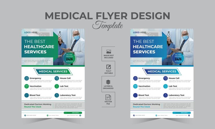 Diseño de folleto o plantilla de portada de folleto moderno y único para el cuidado de la salud médico vectorial