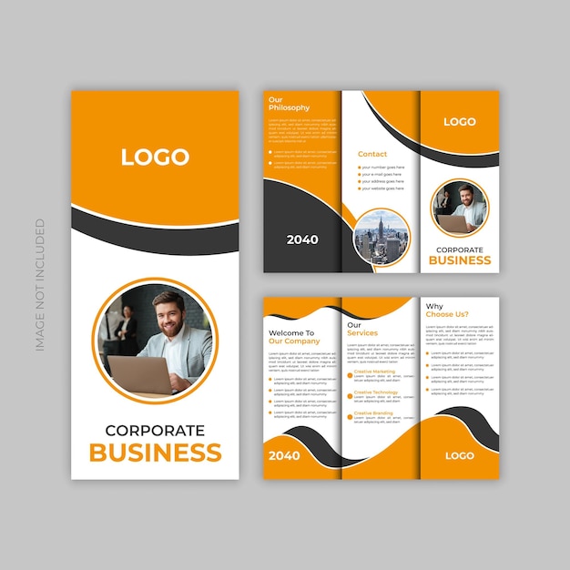 Diseño de folleto de tres pliegues plantilla de negocio corporativo para volante tripliegue