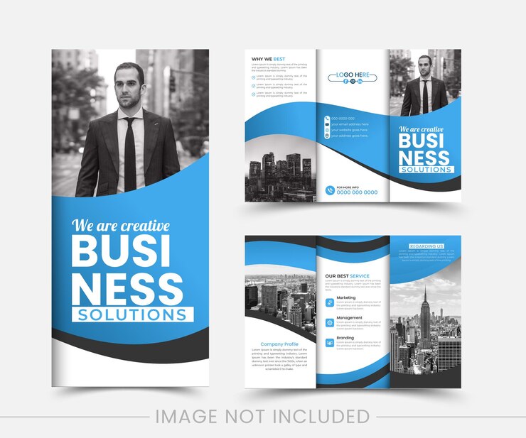 Diseño de folleto tríptico para una empresa creativa.