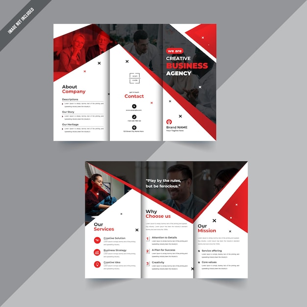 Diseño de folleto tríptico empresarial con acento rojo