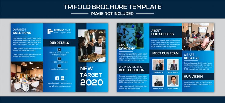 Vector diseño de folleto tríptico de negocios corporativos
