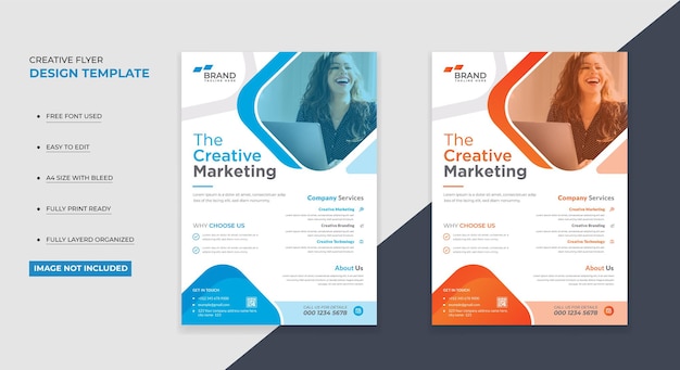 Vector diseño de folletos comerciales para agencia de marketing creativo fácil de personalizar
