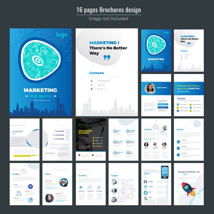 Diseño de folletos de marketing de 16 páginas para empresas