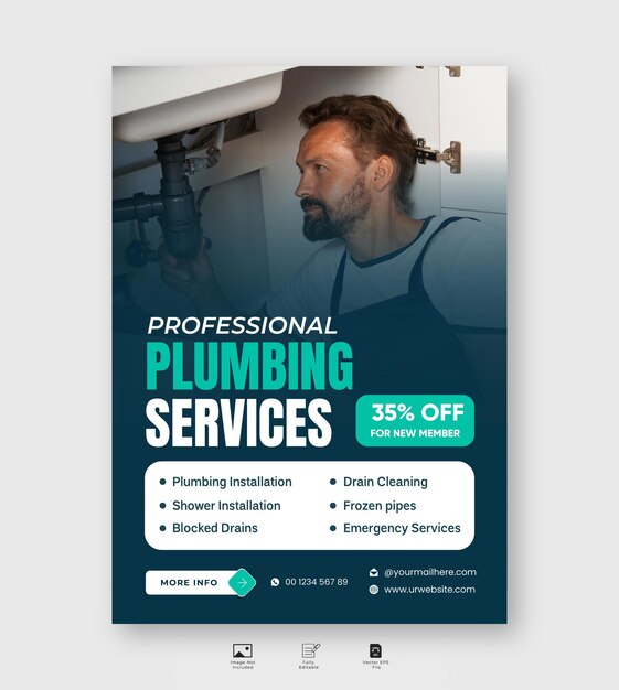 Diseño de folletos o carteles para servicios profesionales de fontanería