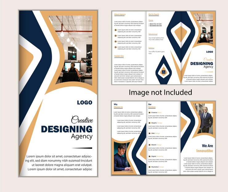 diseño de folletos triples creativos modernos servicio vectorial imprimible