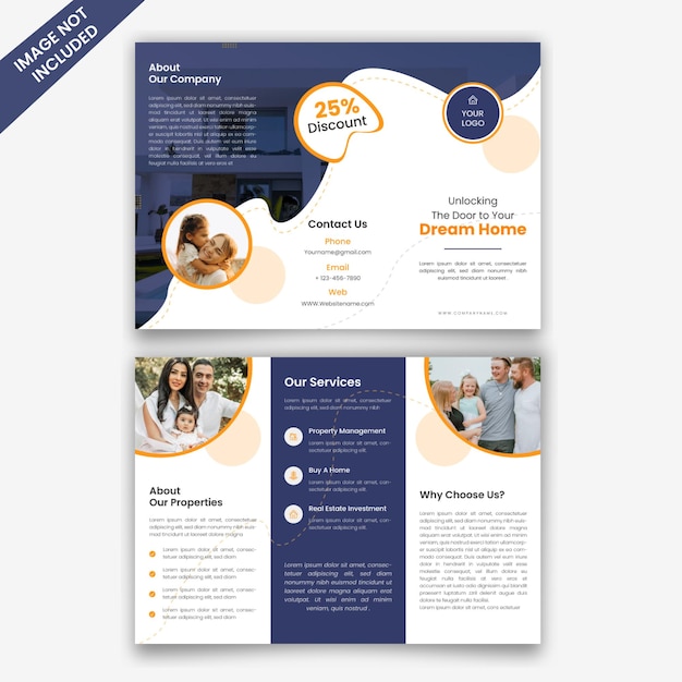 Diseño de folletos triples inmobiliarios para ventas y servicios de viviendas