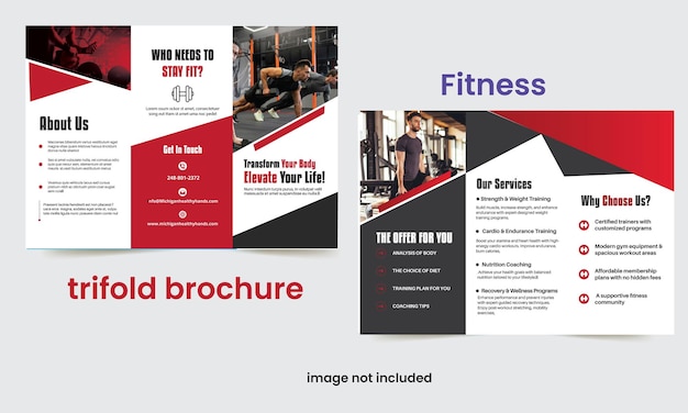Diseño de folletos triples para servicios de gimnasia y entrenamiento