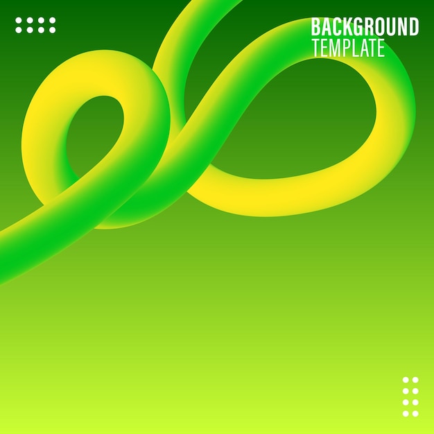 Diseño de fondo abstracto en 3D verde y amarillo con elementos de cinta ondulados y patrones geométricos