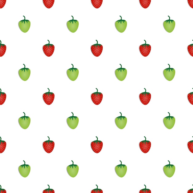 Diseño de fondo amarillo de diseño de vector de fruta de fresa roja y verde de patrones sin fisuras para diseño de impresión de cubierta de fondo de papel tapiz y sus necesidades de diseño