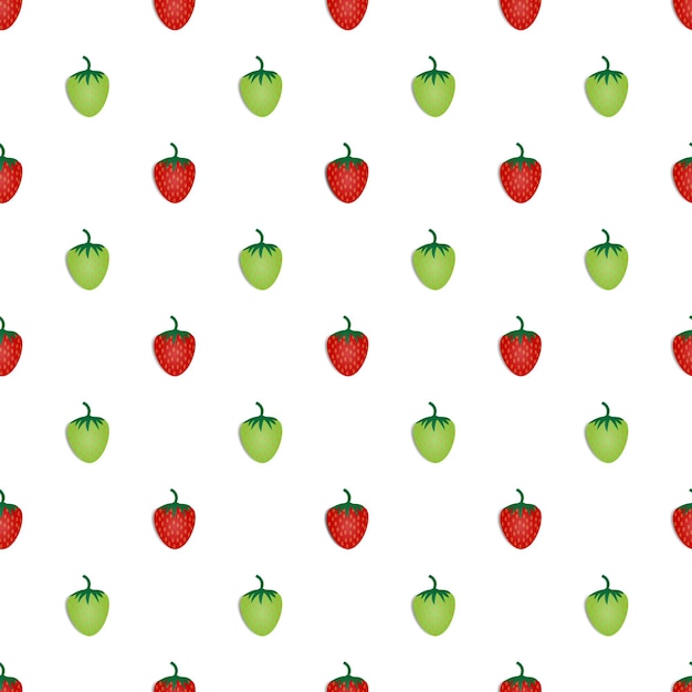 Diseño de fondo amarillo de diseño de vector de fruta de fresa roja y verde de patrones sin fisuras para diseño de impresión de cubierta de fondo de papel tapiz y sus necesidades de diseño