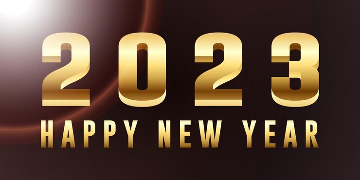 Vector diseño de fondo de año nuevo 2023 con eek 3d y color dorado.