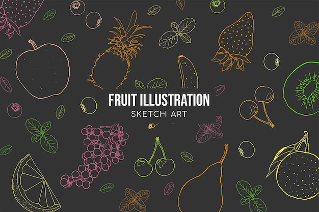 Diseño de fondo de arte de boceto de ilustración de fruta
