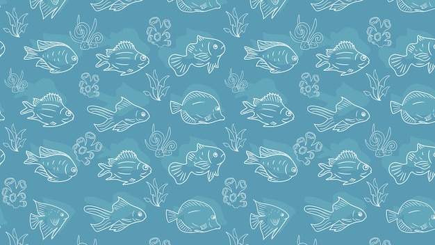 Diseño de fondo azul de patrón de pescado transparente