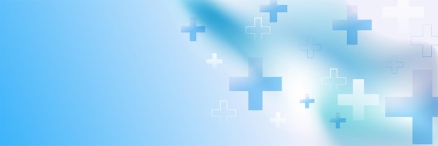 Diseño de fondo de banner azul moderno abstracto con iconos y símbolos de salud. Diseño de plantillas con concepto e idea para tecnología sanitaria, medicina de innovación, salud, ciencia e investigación.