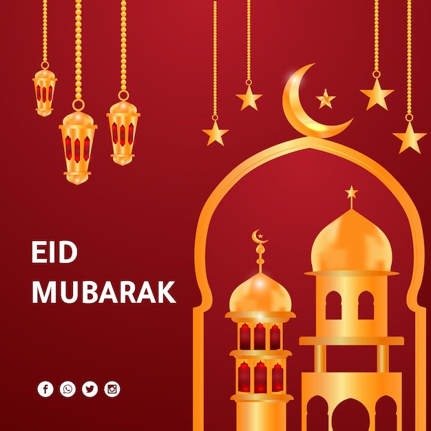 Diseño de fondo de banner social eid mubarak Vector Premium