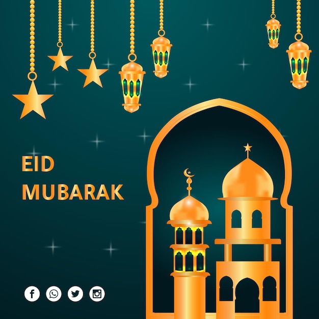 Diseño de fondo de banner social eid mubarak Vector Premium