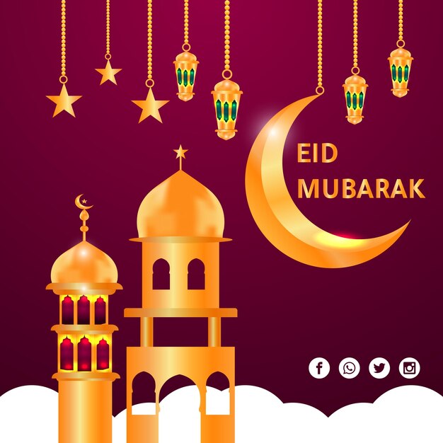 Diseño de fondo de banner social eid mubarak Vector Premium