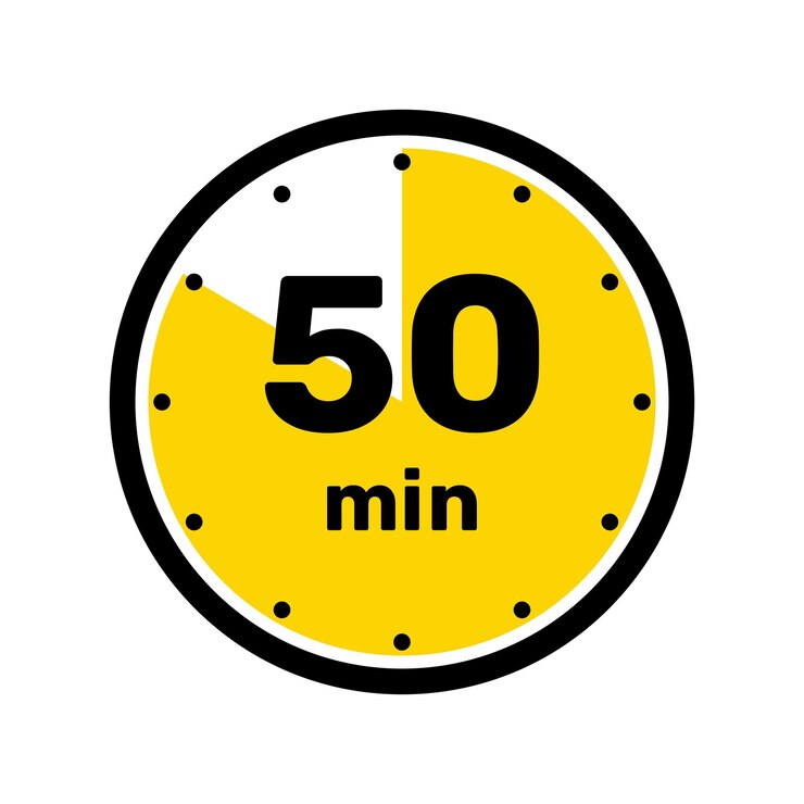 Vector el diseño del fondo blanco del icono del reloj analógico de 50 minutos