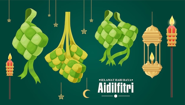 Diseño de fondo del cartel del festival islámico con ketupat para Hari Raya Aidilfitri