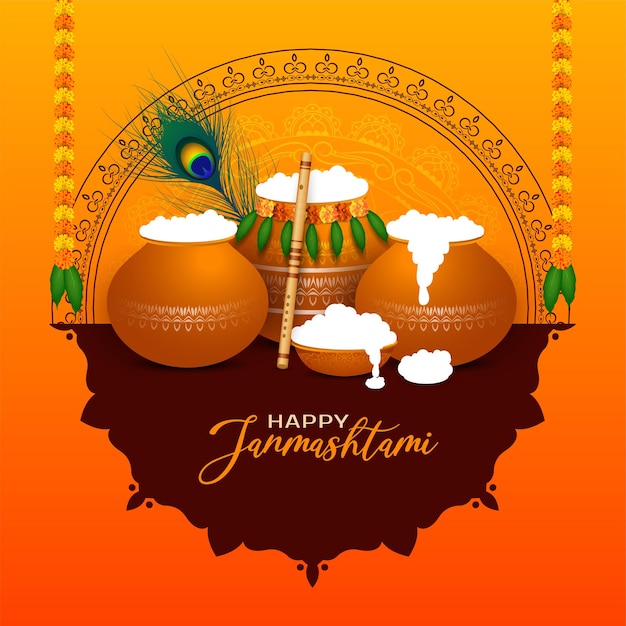 Diseño de fondo de celebración del festival feliz krishna janmashtami