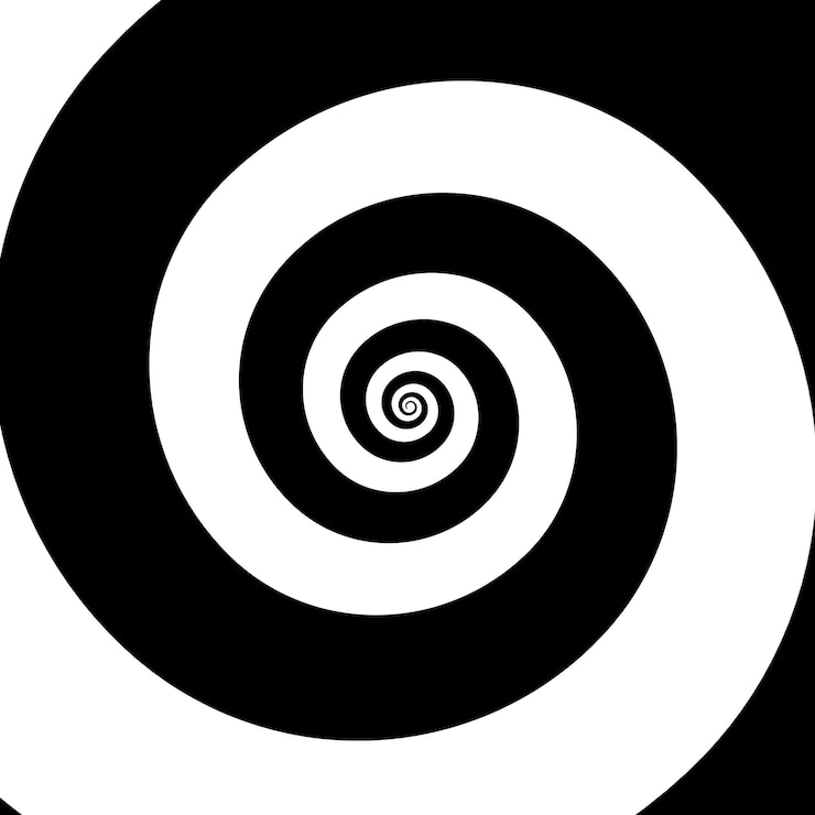 Vector diseño de fondo de círculo giratorio en espiral plano en blanco y negro