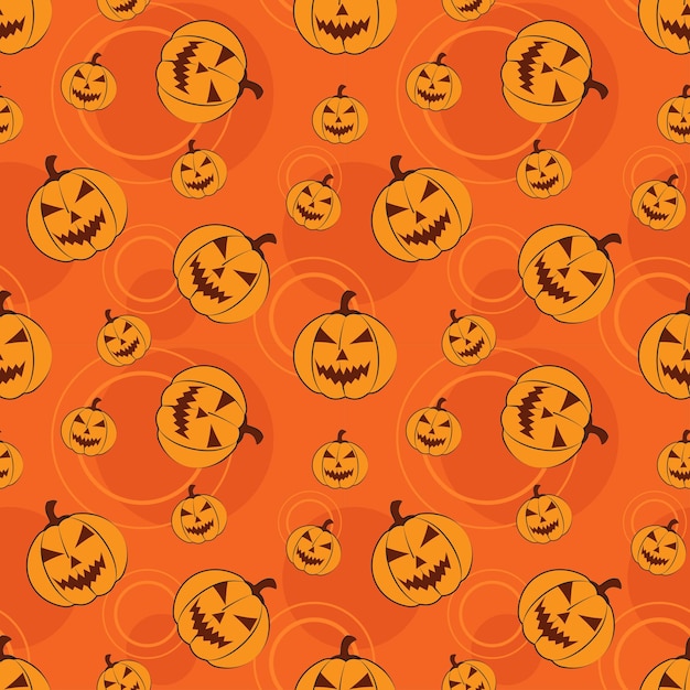 Diseño de fondo de color naranja de evento de vacaciones de halloween abstracto de patrones sin fisuras de carácter de calabaza