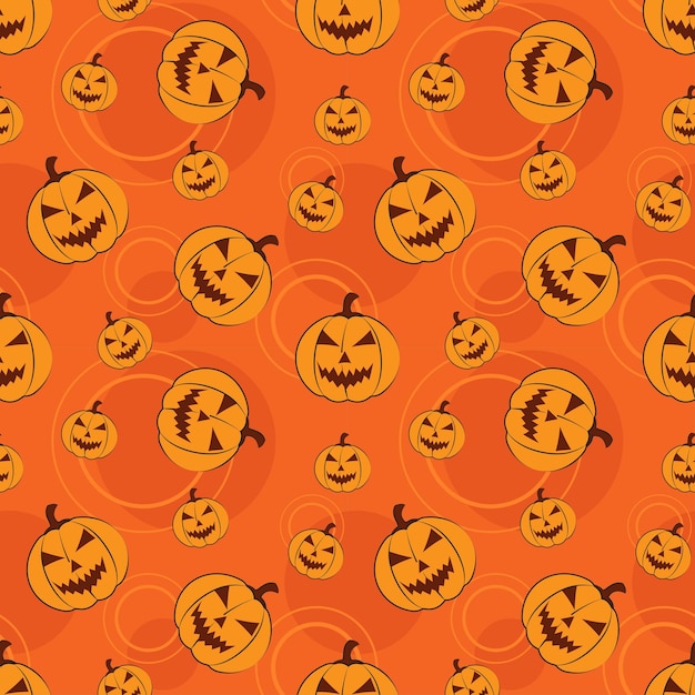 Diseño de fondo de color naranja de evento de vacaciones de halloween abstracto de patrones sin fisuras de carácter de calabaza