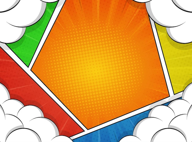 diseño de fondo cómico en varios colores con decoración de nubes
