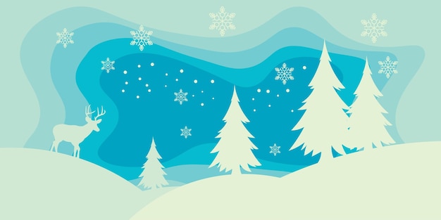 Diseño de fondo con composición de corte de papel de invierno con ciervos