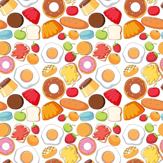 Diseño de fondo sin costuras con comida y postres.