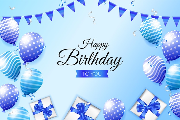 Diseño de fondo de cumpleaños feliz con globos realistas