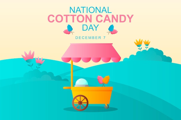 Diseño de fondo del Día Nacional del Algodón de Azúcar con carrito de algodón de azúcar degradado