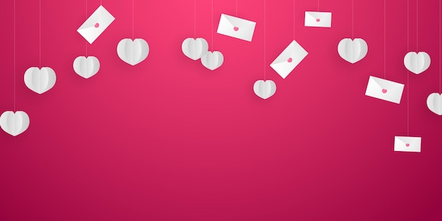 Vector diseño de fondo del día de san valentín con globos de corazón estilo de corte de papel ilustración de vector de festival de amor