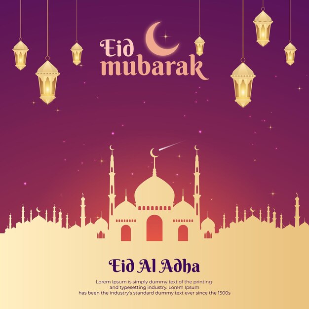 Diseño de fondo de eid al adha mubarak con mezquita Vector Premium