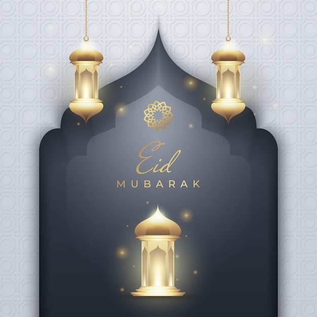 Diseño de fondo de eid mubarak o ramadan kareem con linterna decorativa