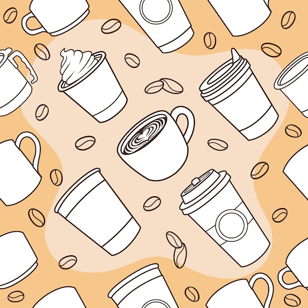 Diseño de fondo de envoltura de patrones sin fisuras de tazas de café